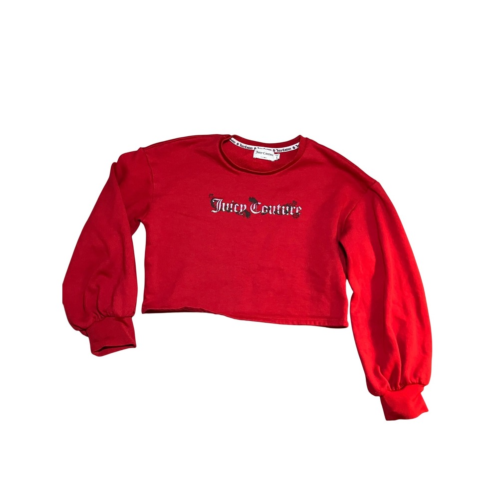 Juicy Couture Red Cropped Sweatshirt Puff‎ Sleeve M Graphic Logo Women's
